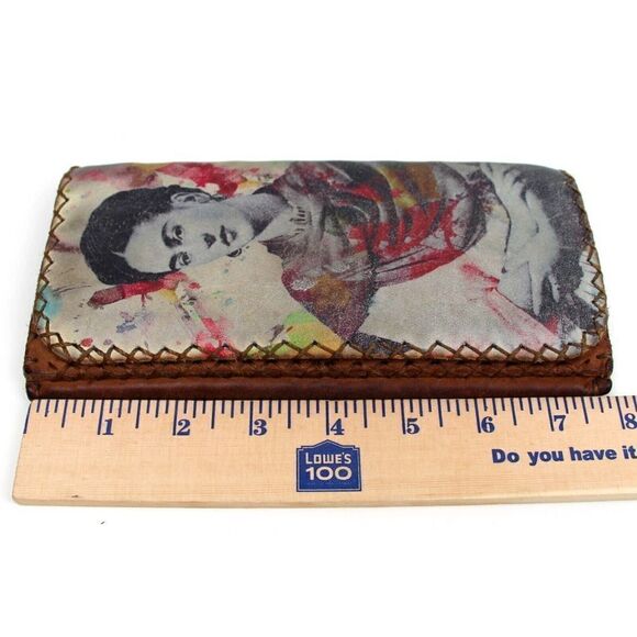 ARTISAN ALEARTE FRIDA KAHLO BROWN GENUINE LEATHER ID CARD BILL HOLDER WALLET - Picture 6 of 7